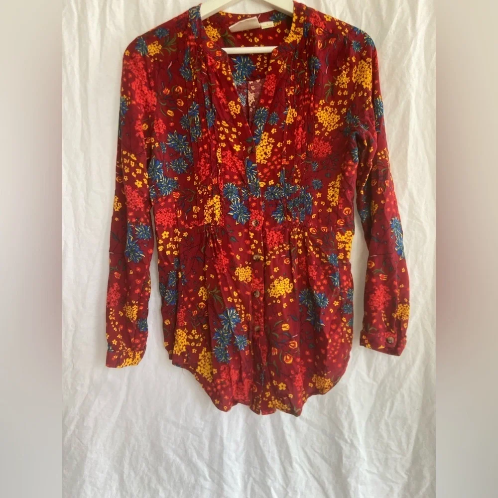 Anthropologie Maeve Floral Pintuck Boho Blouse Size Small - Picture 8 of 15